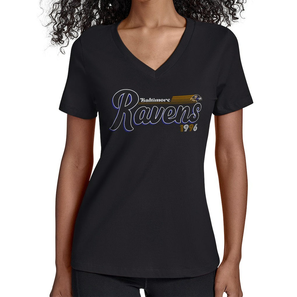 Starter Women's Groovy Script V-Neck T-Shirt - Baltimore Ravens