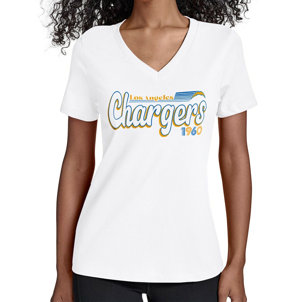Starter Women's Groovy Script V-Neck T-Shirt - Los Angeles Chargers