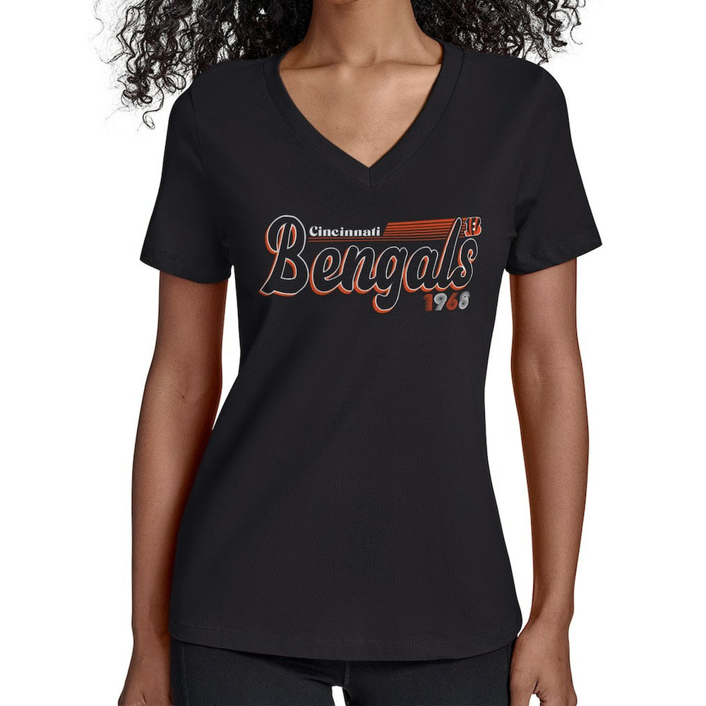 Starter Women's Groovy Script V-Neck T-Shirt - Cincinnati Bengals