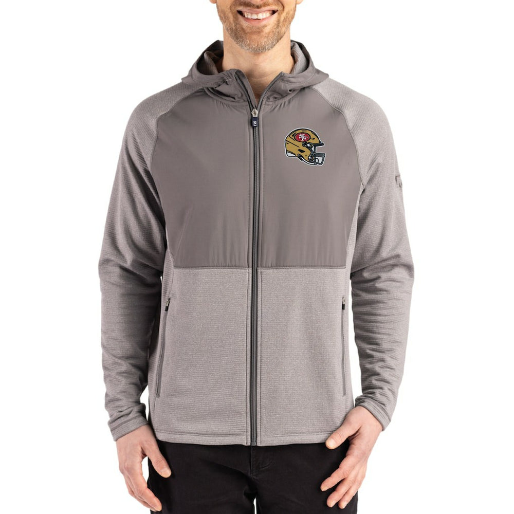Cutter & Buck Peshastin Eco Fleece Recycled Raglan Full-Zip Tri-Blend Hybrid Jacket - San Francisco 49ers