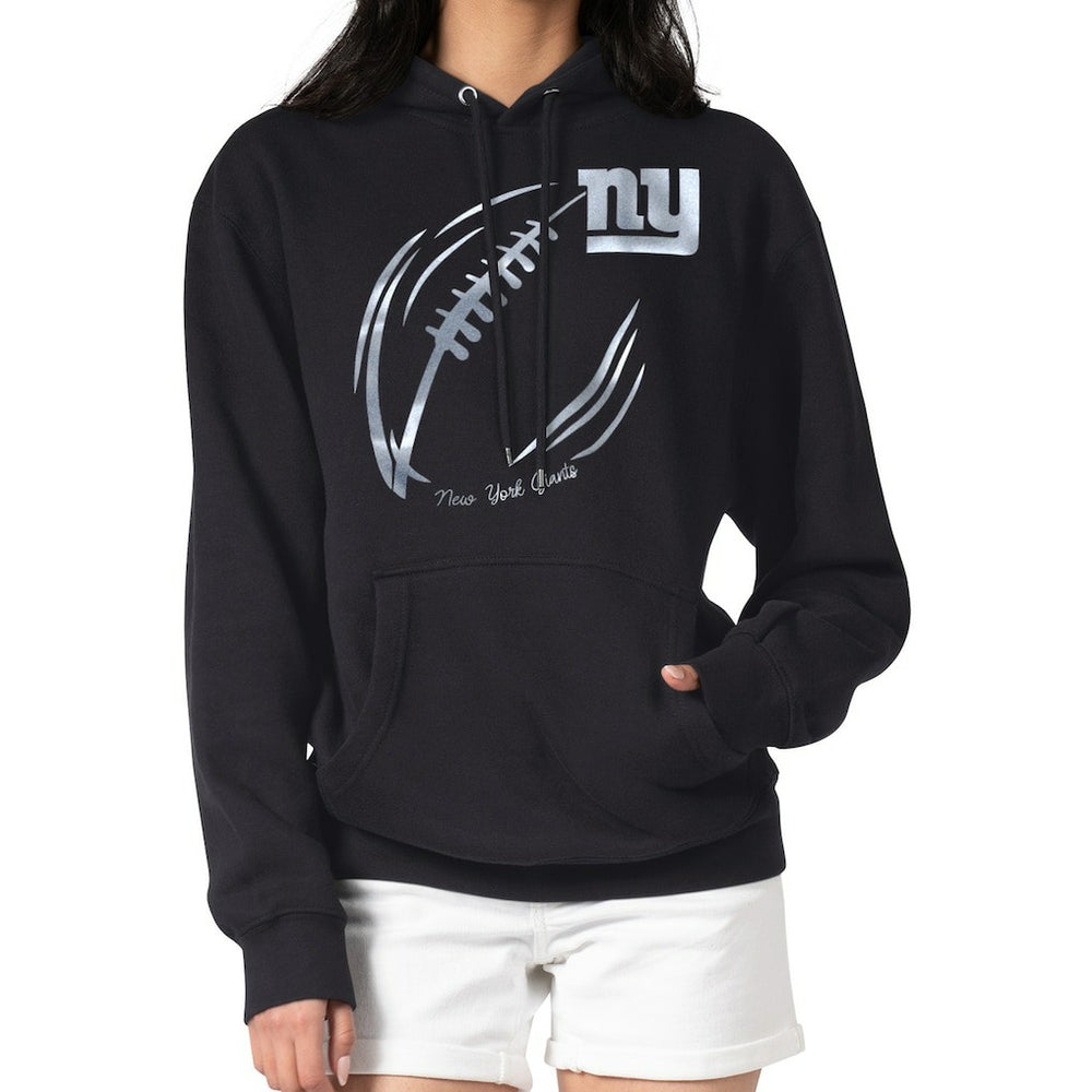 G-III 4Her by Carl Banks Women's Metallic Print Football Sketch Fleece Pullover Hoodie - New York Giants