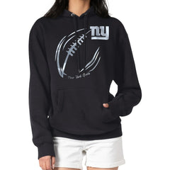 G-III 4Her by Carl Banks Women's Metallic Print Football Sketch Fleece Pullover Hoodie - New York Giants
