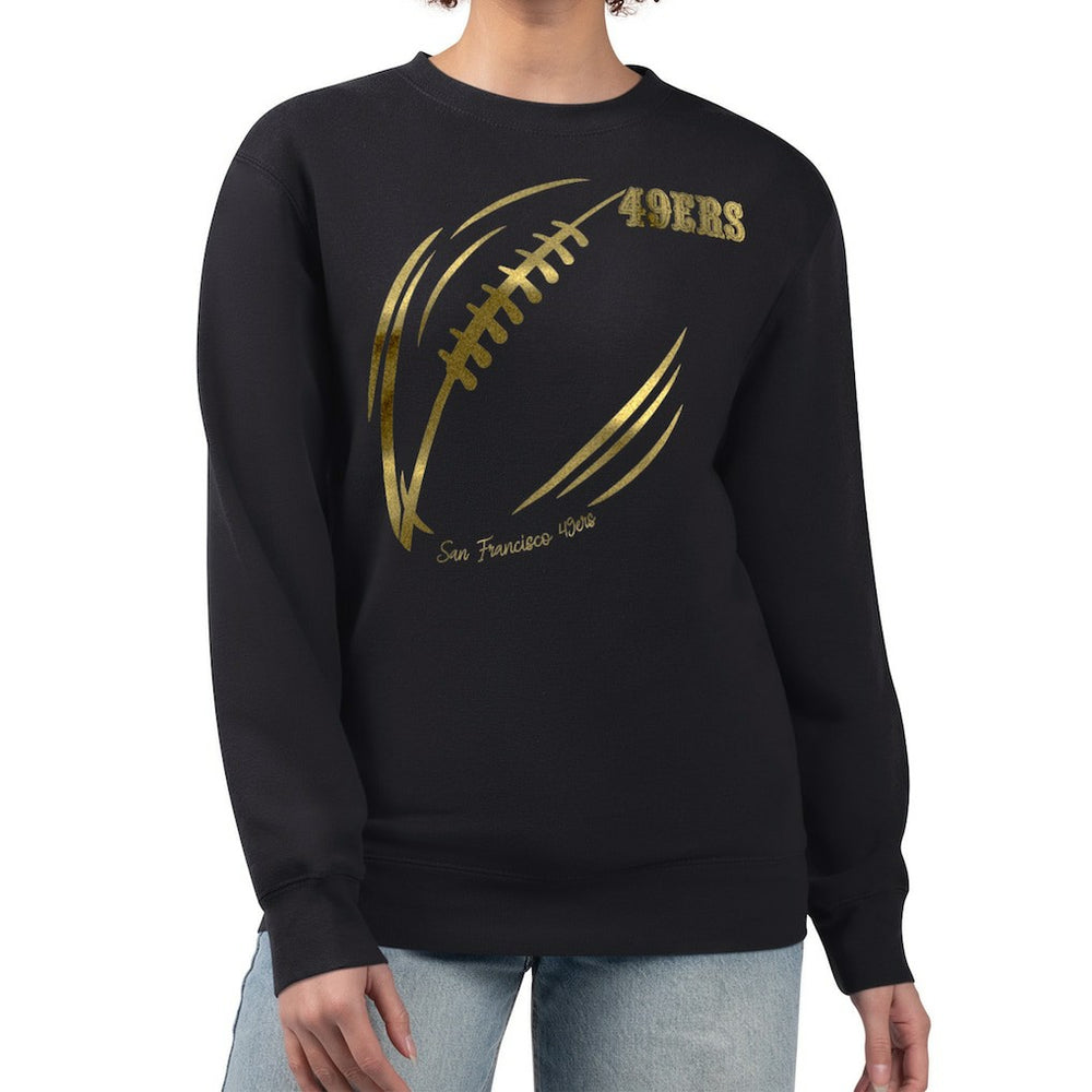 G-III 4Her by Carl Banks Women's Metallic Print Football Sketch Fleece Crewneck Sweatshirt - San Francisco 49ers