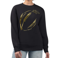 G-III 4Her by Carl Banks Women's Metallic Print Football Sketch Fleece Crewneck Sweatshirt - Denver Broncos