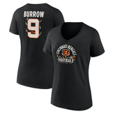 Joe Burrow Women's Floral Name & Number V-Neck T-Shirt - Cincinnati Bengals