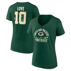 Jordan Love Women's Floral Name & Number V-Neck T-Shirt - Green Bay Packers
