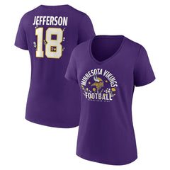 Justin Jefferson Women's Floral Name & Number V-Neck T-Shirt - Minnesota Vikings
