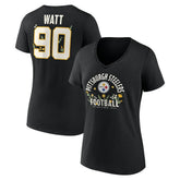 T.J. Watt Women's Floral Name & Number V-Neck T-Shirt - Pittsburgh Steelers