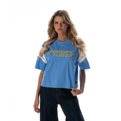 The Wild Collective Women's Charger Power Contrast Sleeve Insert T-Shirt - Los Angeles Chargers