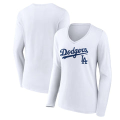 MLB Los Angeles Dodgers Women's Team Lockup Long Sleeve V-Neck T-Shirt