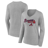 MLB Atlanta Braves Women's Team Lockup Long Sleeve V-Neck T-Shirt