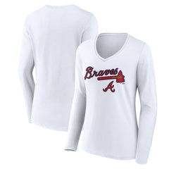 MLB Atlanta Braves Women's Team Lockup Long Sleeve V-Neck T-Shirt