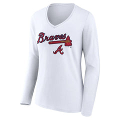MLB Atlanta Braves Women's Team Lockup Long Sleeve V-Neck T-Shirt