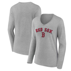 MLB Boston Red Sox Women's Team Lockup Long Sleeve V-Neck T-Shirt