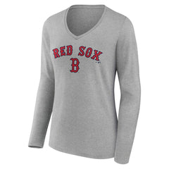 MLB Boston Red Sox Women's Team Lockup Long Sleeve V-Neck T-Shirt