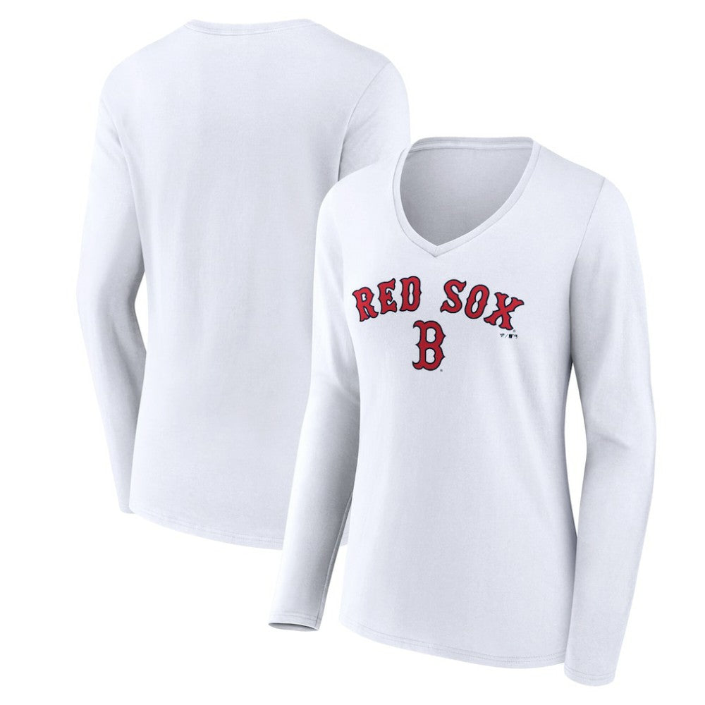 MLB Boston Red Sox Women's Team Lockup Long Sleeve V-Neck T-Shirt