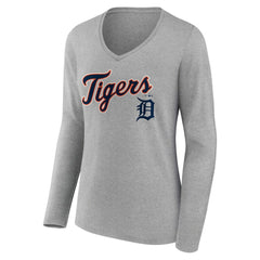 MLB Detroit Tigers Women's Team Lockup Long Sleeve V-Neck T-Shirt