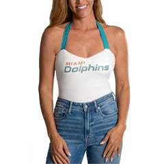 Cuce Women's Rhinestone Semi-Cropped Halter Tank - Miami Dolphins