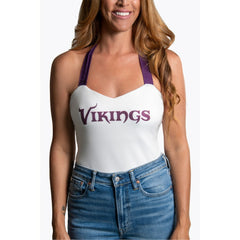 Cuce Women's Rhinestone Semi-Cropped Halter Tank - Minnesota Vikings