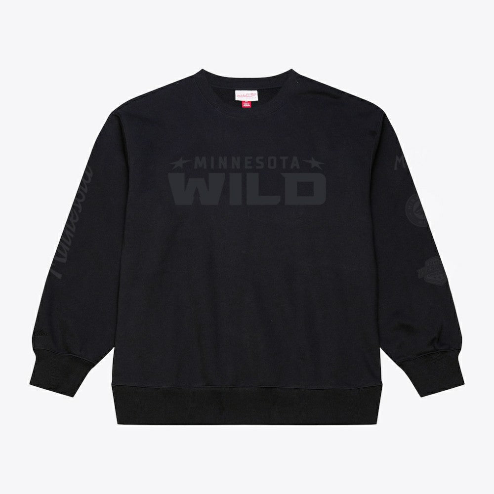 NHL Black Minnesota Wild Mitchell & Ness Phantom Fleece Crew Neck Sweatshirt