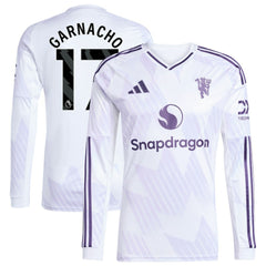 Alejandro Garnacho Manchester United 2025/26 Away Replica Long Sleeve Player Jersey - Adidas White