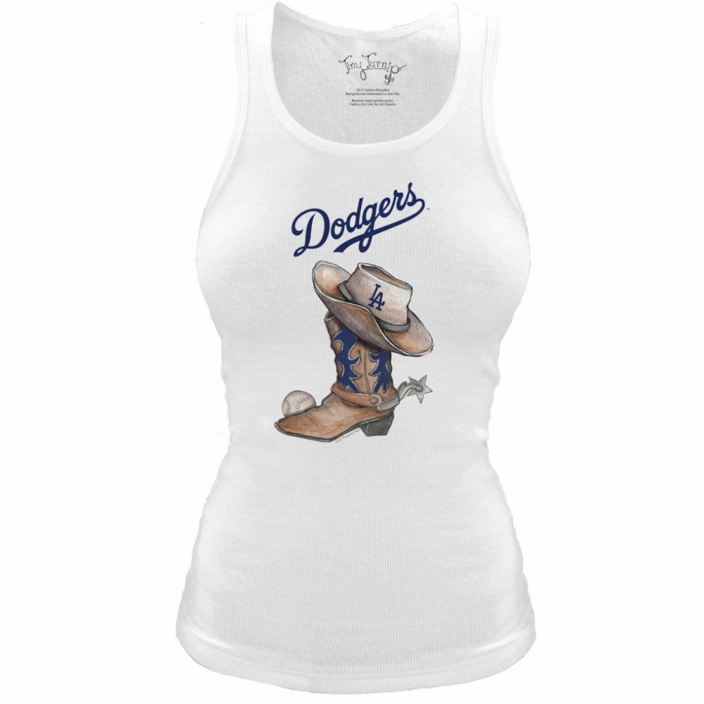 MLB Los Angeles Dodgers Tiny Turnip Women's Fitted Vintage Cowboy Boot Tri-Blend Tank Top
