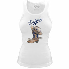 MLB Los Angeles Dodgers Tiny Turnip Women's Fitted Vintage Cowboy Boot Tri-Blend Tank Top
