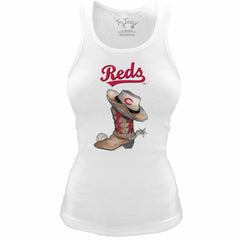 MLB Cincinnati Reds Tiny Turnip Women's Fitted Vintage Cowboy Boot Tri-Blend Tank Top