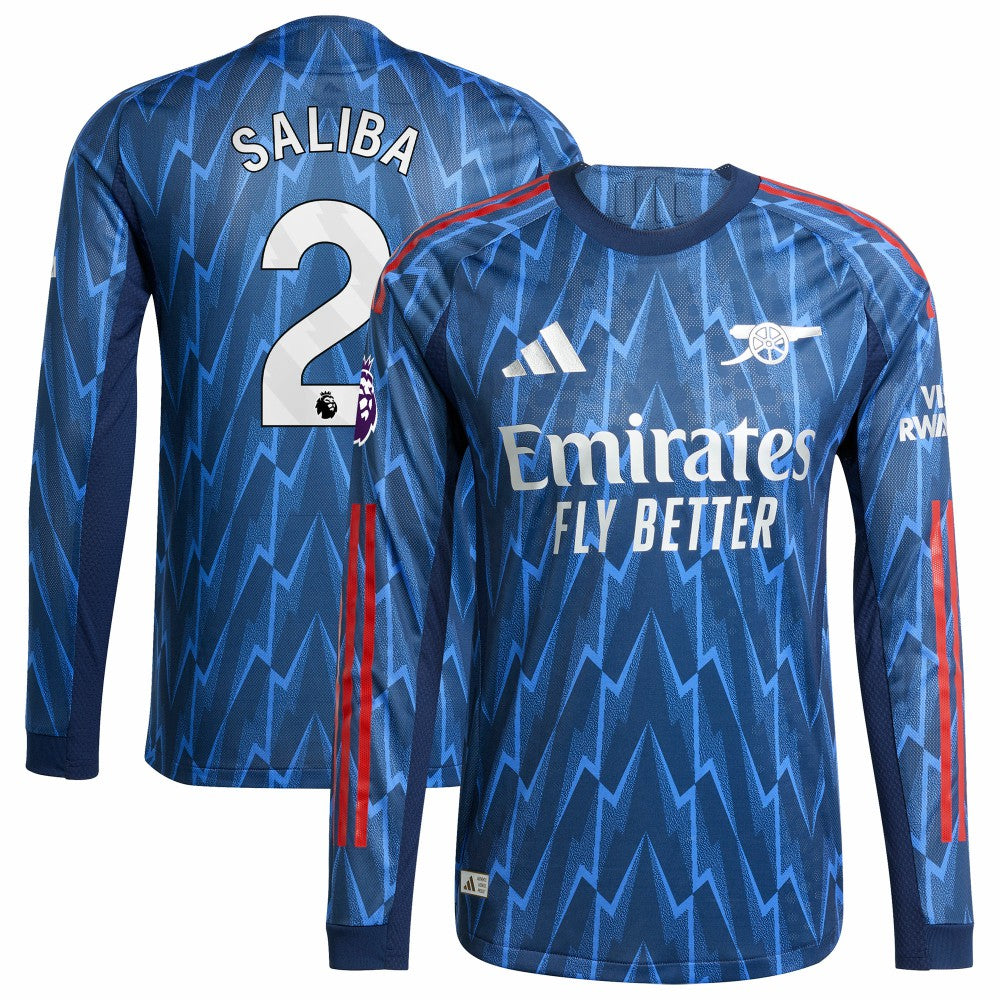 William Saliba Arsenal 2025/26 Away Long Sleeve Player Jersey - Adidas Blue
