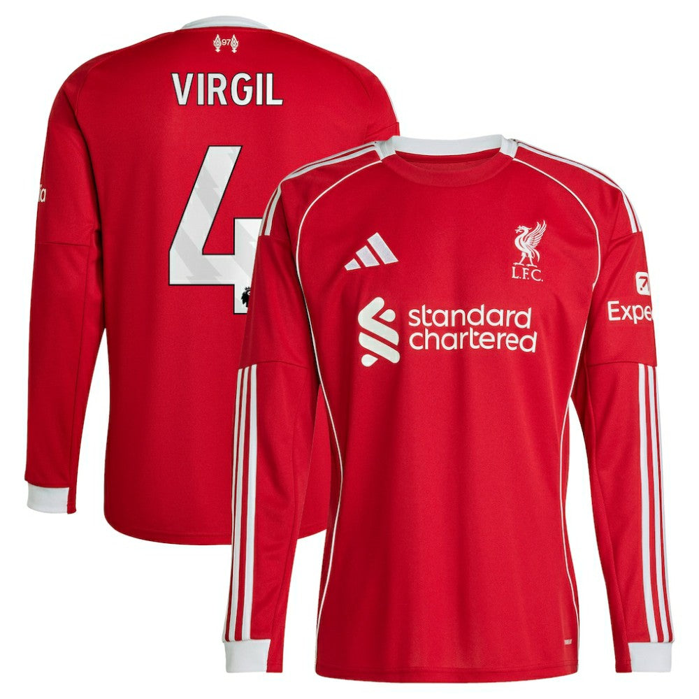 Virgil van Dijk Liverpool 2025/26 Home Replica Long Sleeve Jersey - Adidas Red