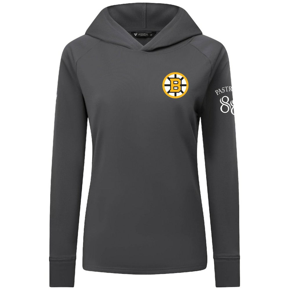 NHL Charcoal David Pastrnak Boston Bruins Levelwear Women's Impression Name & Number Raglan Hoodie