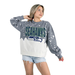 Gameday Couture Women's Oversized Faded Wash Tri-Blend Pullover Sweatshirt - Seattle Seahawks