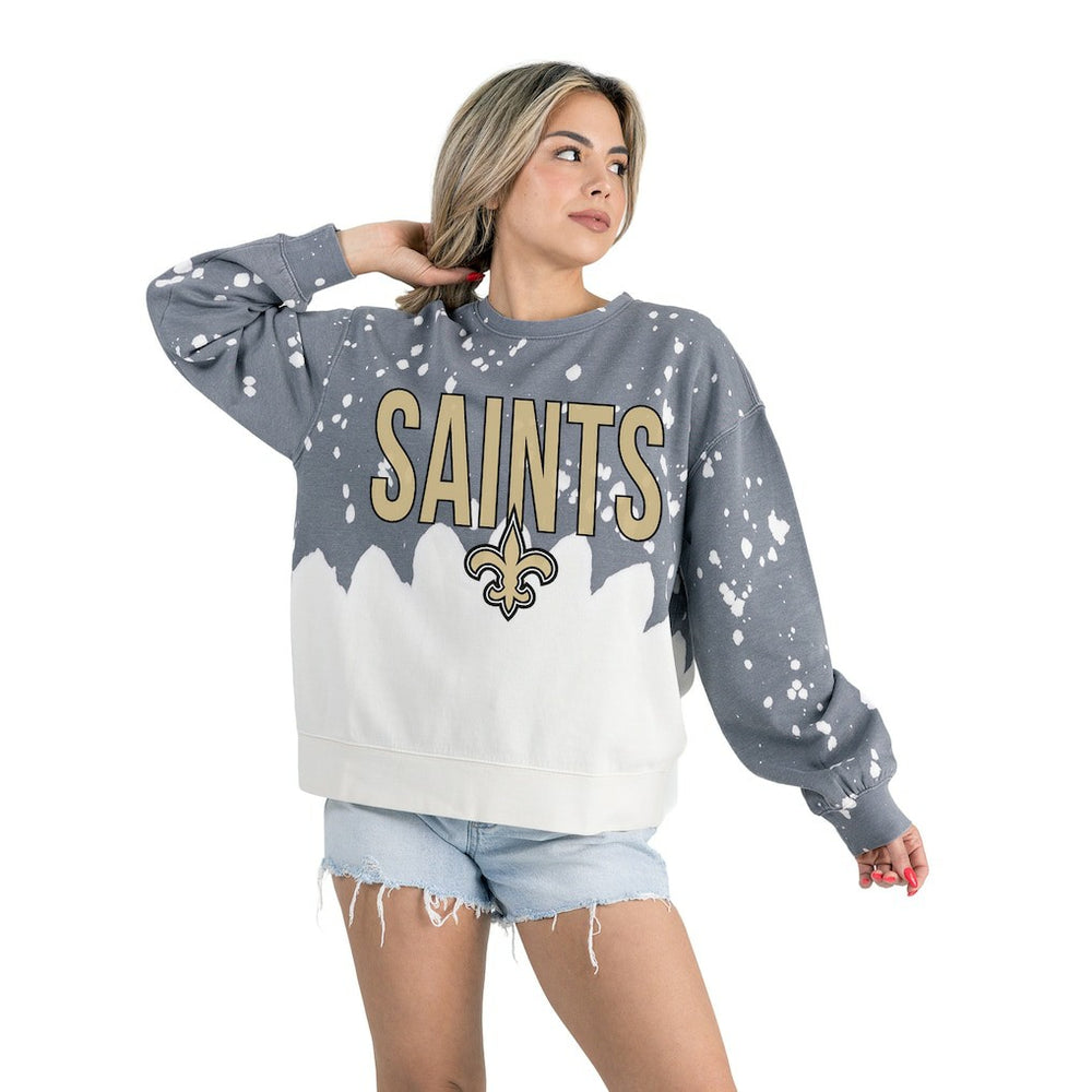 Gameday Couture Women's Oversized Faded Wash Tri-Blend Pullover Sweatshirt - New Orleans Saints