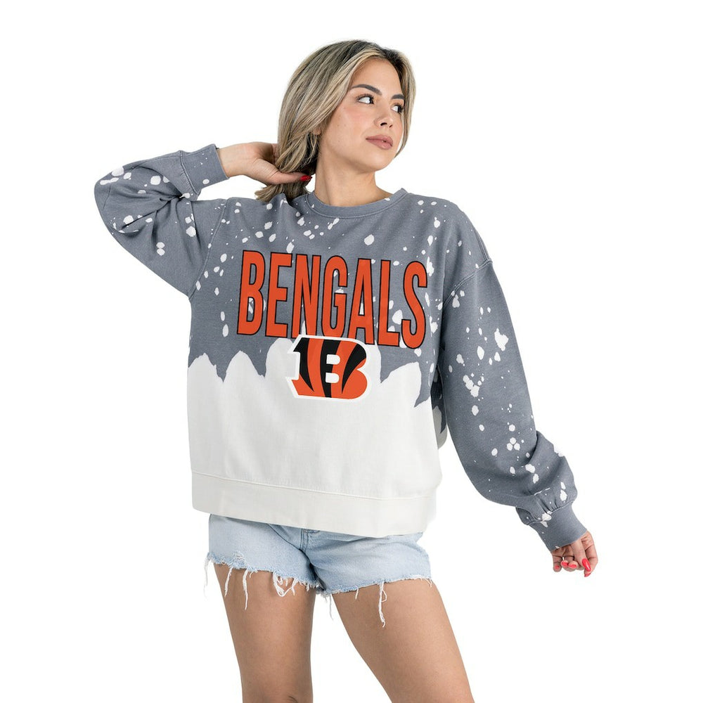 Gameday Couture Women's Oversized Faded Wash Tri-Blend Pullover Sweatshirt - Cincinnati Bengals
