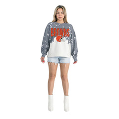 Gameday Couture Women's Oversized Faded Wash Tri-Blend Pullover Sweatshirt - Cleveland Browns