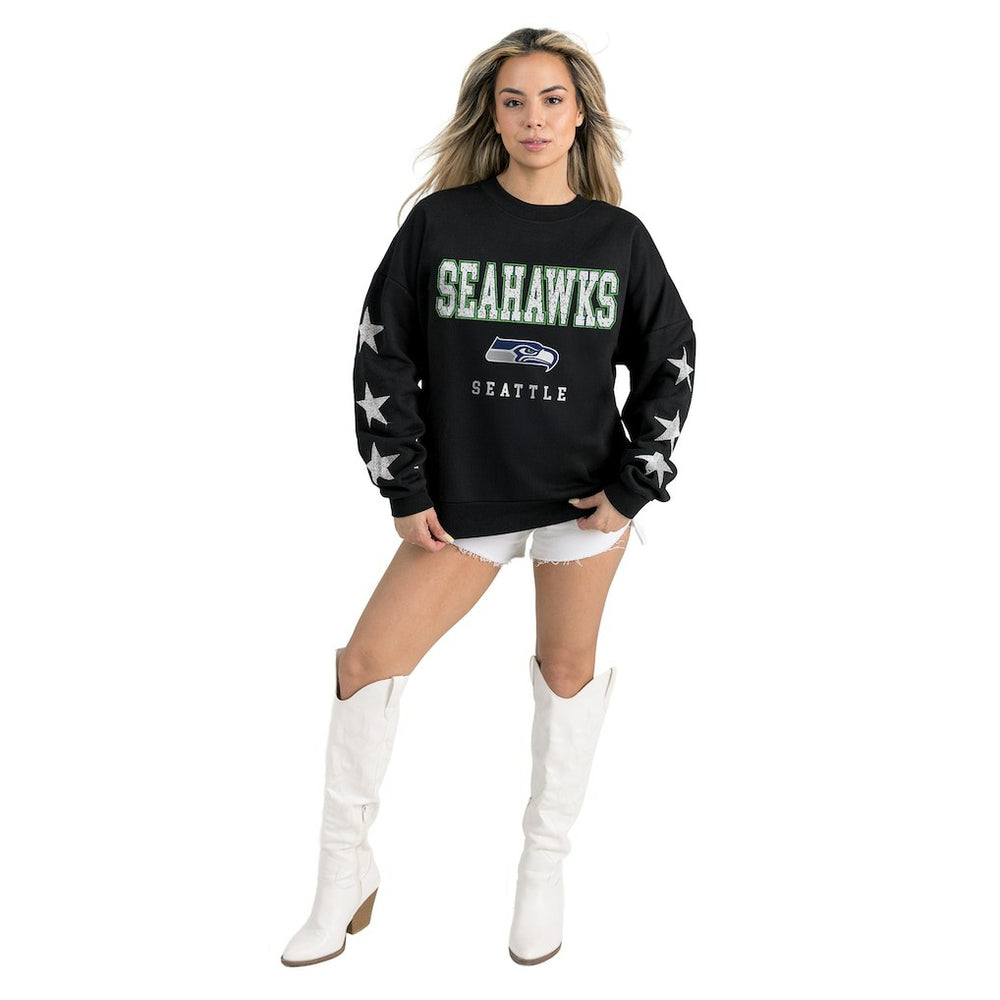 Gameday Couture Women's Velocity Relaxed Rhinestone Pullover Sweatshirt - Seattle Seahawks