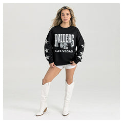 Gameday Couture Women's Pure Victory Rhinestud Star-Sleeve Pullover Sweatshirt - Las Vegas Raiders