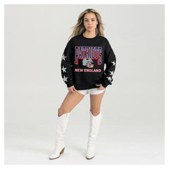 Gameday Couture Women's Pure Victory Rhinestud Star-Sleeve Pullover Sweatshirt - New England Patriots
