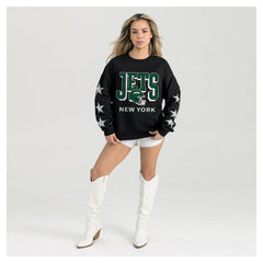 Gameday Couture Women's Pure Victory Rhinestud Star-Sleeve Pullover Sweatshirt - New York Jets
