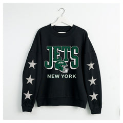 Gameday Couture Women's Pure Victory Rhinestud Star-Sleeve Pullover Sweatshirt - New York Jets