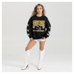 Gameday Couture Women's Pure Victory Rhinestud Star-Sleeve Pullover Sweatshirt - Pittsburgh Steelers