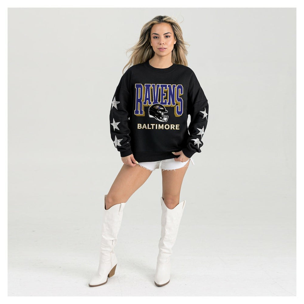 Gameday Couture Women's Pure Victory Rhinestud Star-Sleeve Pullover Sweatshirt - Baltimore Ravens