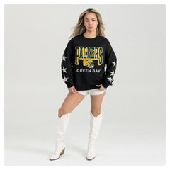 Gameday Couture Women's Pure Victory Rhinestud Star-Sleeve Pullover Sweatshirt - Green Bay Packers