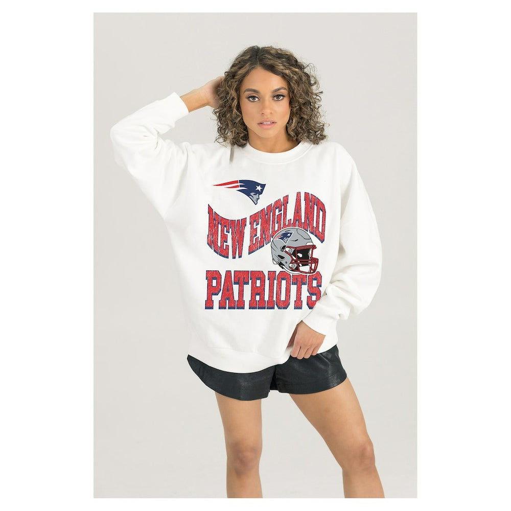 Gameday Couture Women's Oversized Hard Earned Premium Fleece Pullover Sweatshirt - New England Patriots