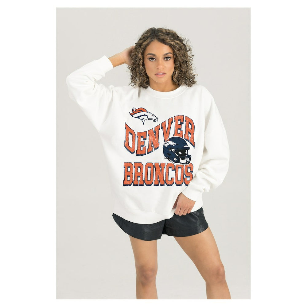 Gameday Couture Women's Oversized Hard Earned Premium Fleece Pullover Sweatshirt - Denver Broncos