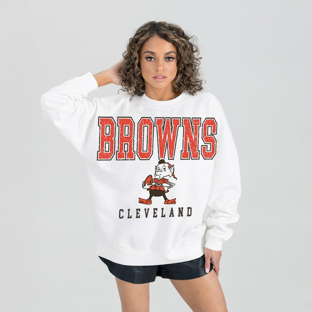 Gameday Couture Women's Classic Sunday Drives Oversized Premium Fleece Pullover Sweatshirt - Cleveland Browns