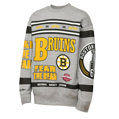 NHL Heather Gray Boston Bruins Mitchell & Ness Youth Allover Print Fleece Crewneck Sweatshirt