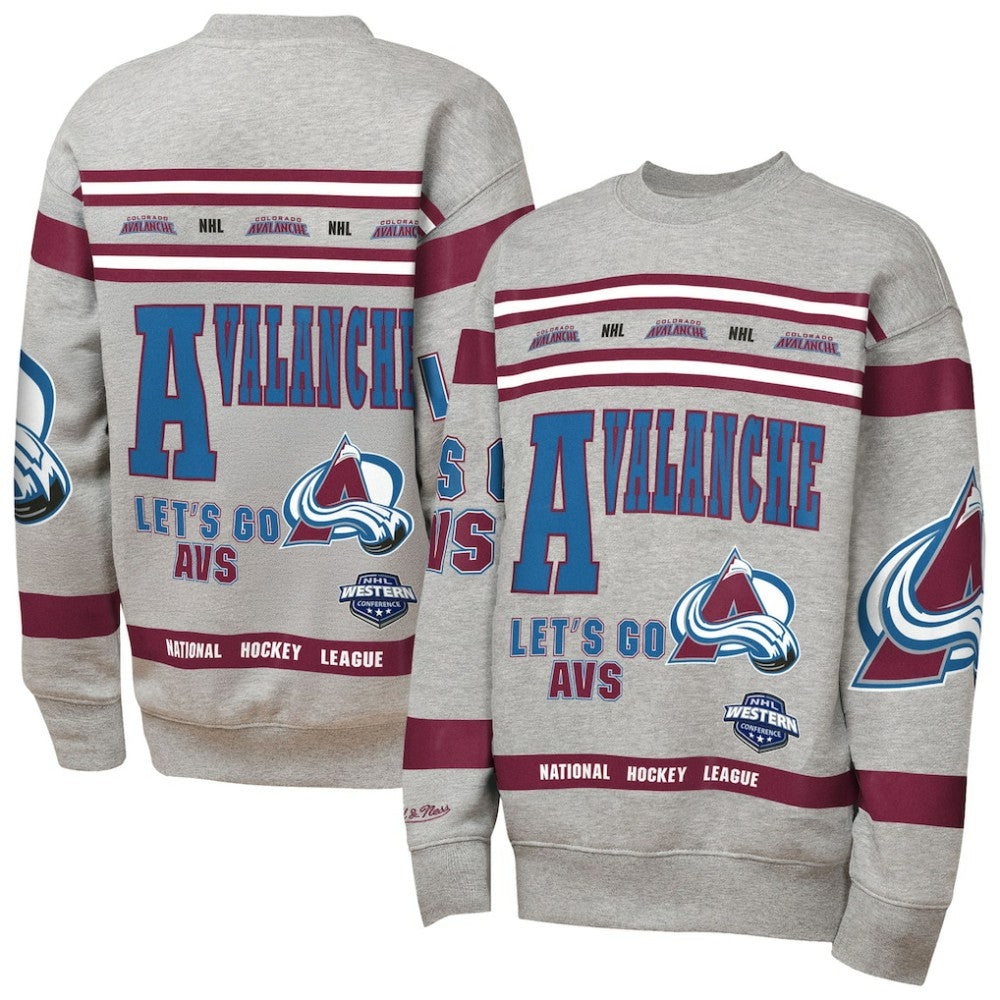 NHL Heather Gray Colorado Avalanche Mitchell & Ness Youth Allover Print Fleece Crewneck Sweatshirt
