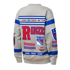 NHL Heather Gray New York Rangers Mitchell & Ness Youth Allover Print Fleece Crewneck Sweatshirt