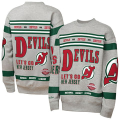 NHL Heather Gray New Jersey Devils Mitchell & Ness Youth Allover Print Fleece Crewneck Sweatshirt